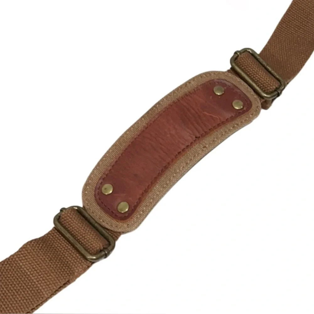 LUXUR Large Brown Canvas Messenger Bag Leather Straps